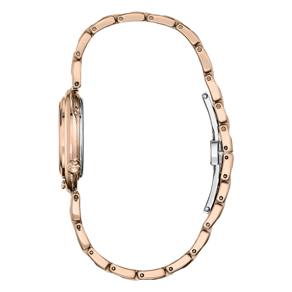 Citizen Women's Eco-Drive Disney Belle Rose Gold Stainless Steel Bracelet White Analog Dial Quartz Watch - EM0823-58D