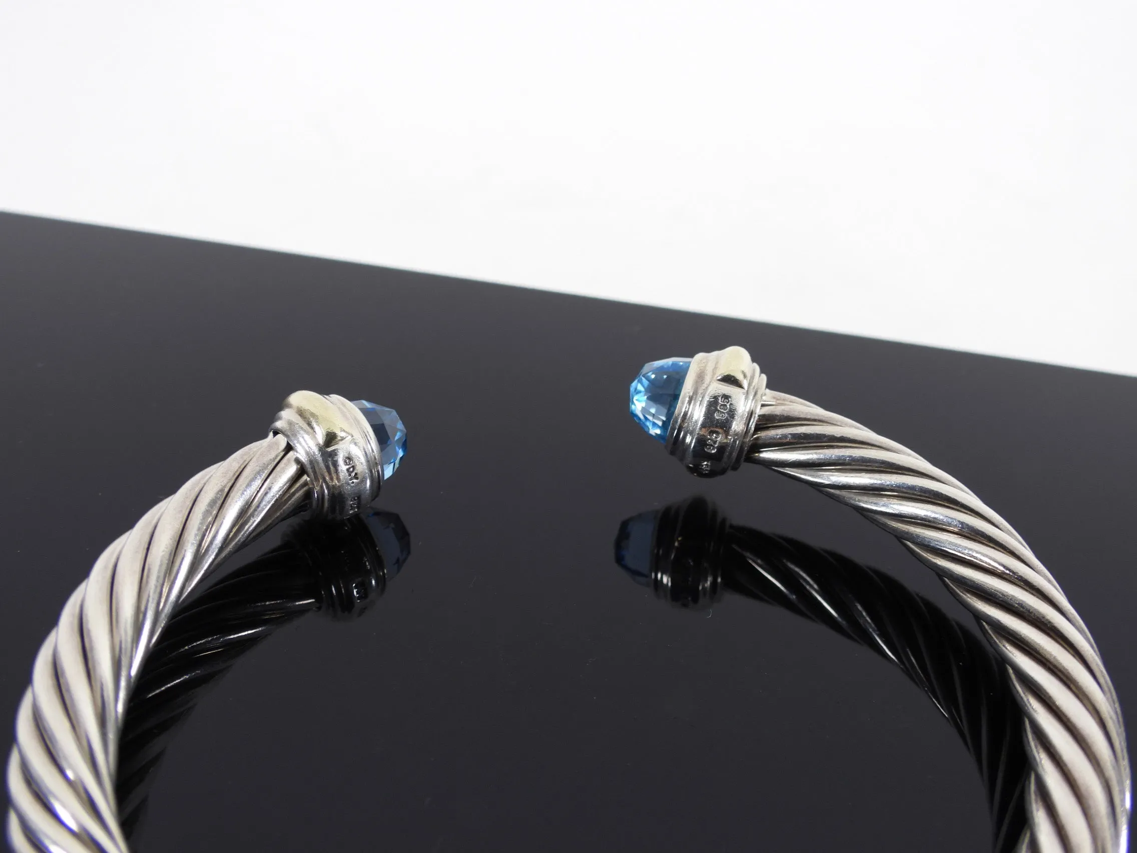 David Yurman Sterling 14k Classic Cable Blue Topaz Bracelet