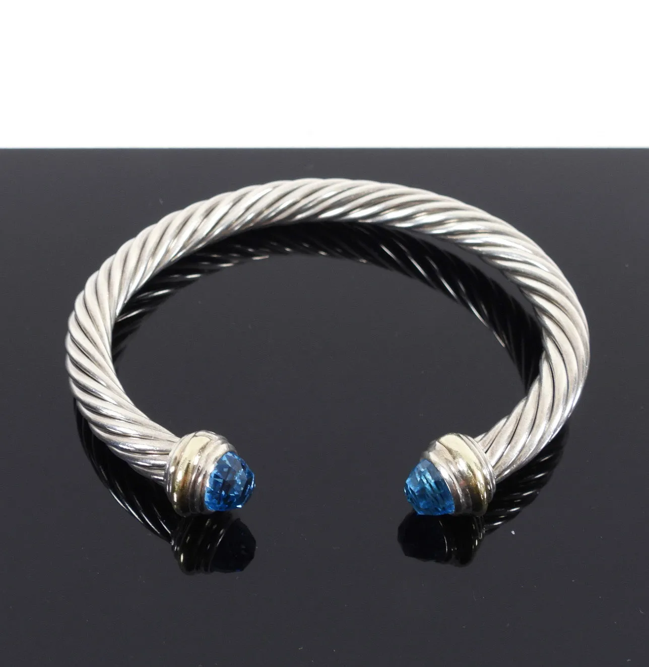 David Yurman Sterling 14k Classic Cable Blue Topaz Bracelet