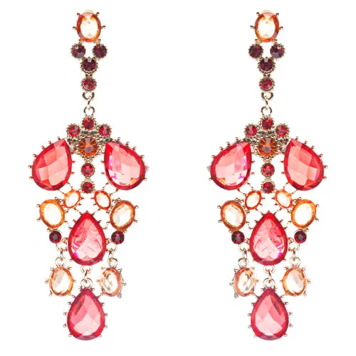 Fashion Chic Sparkle Crystal Rhinestone Stone Dangle Statement Earrings Red