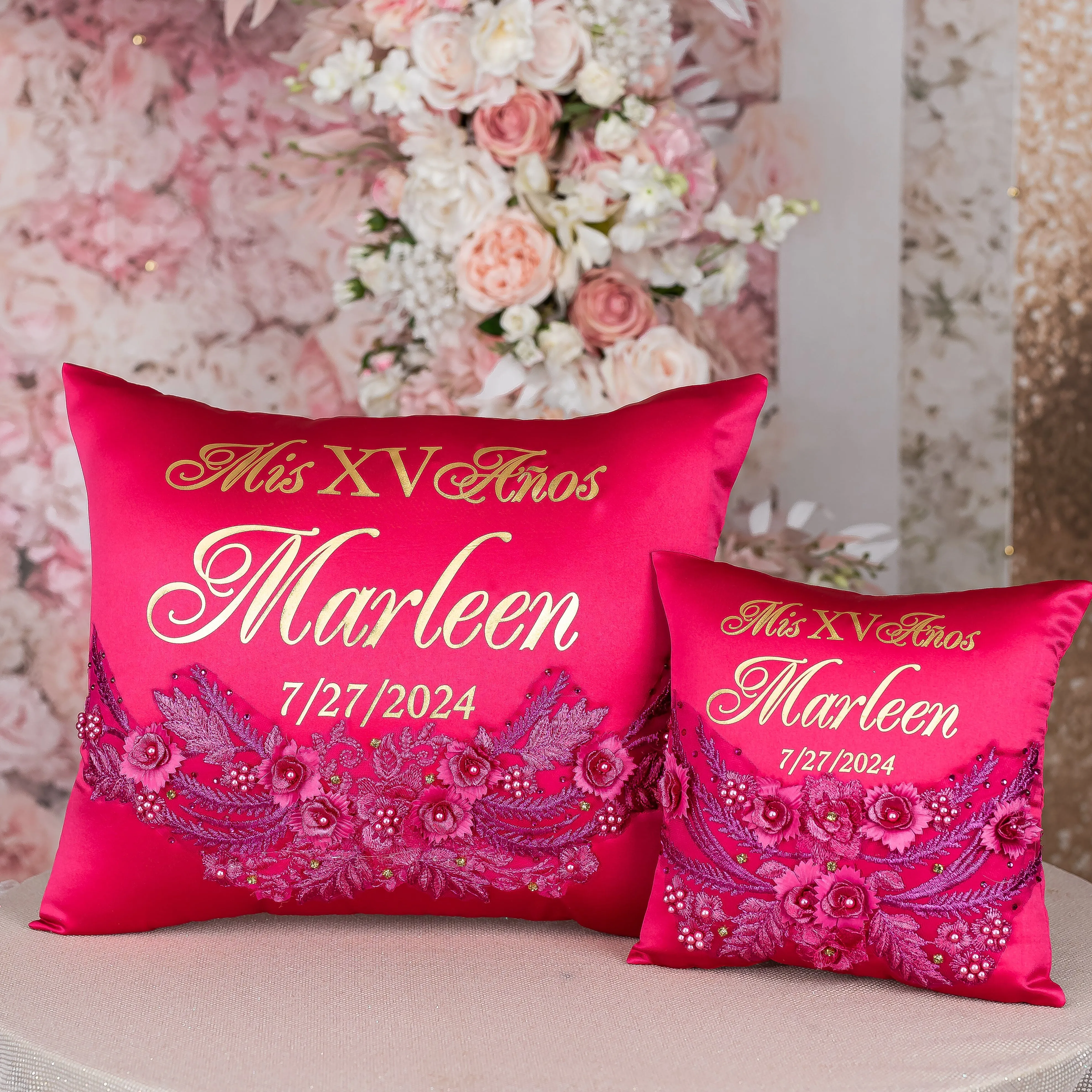 Fuchsia quinceanera pillows set
