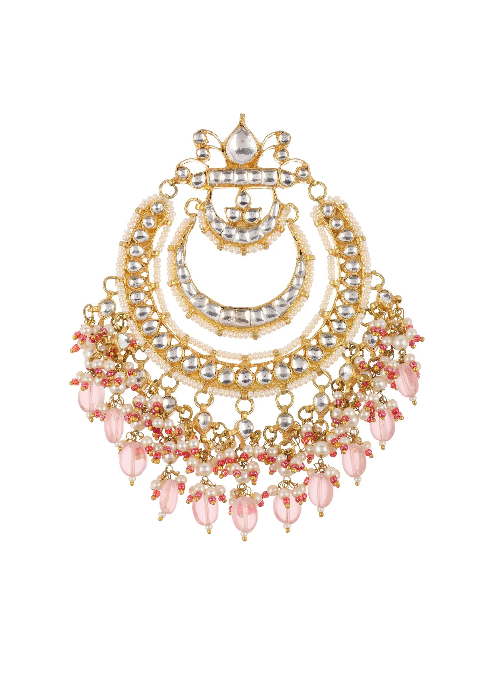 Gold Finish Chandbalis With Orange Beads And Pearl Drops