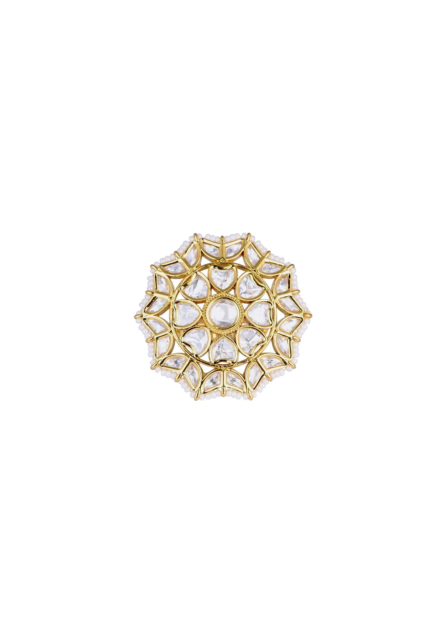 Gold Finish Floral Kundan Ring