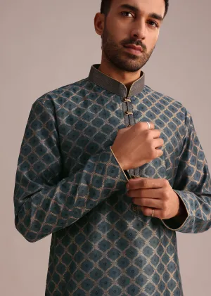 Grey Chanderi Jacquard Embroidered Kurta Set