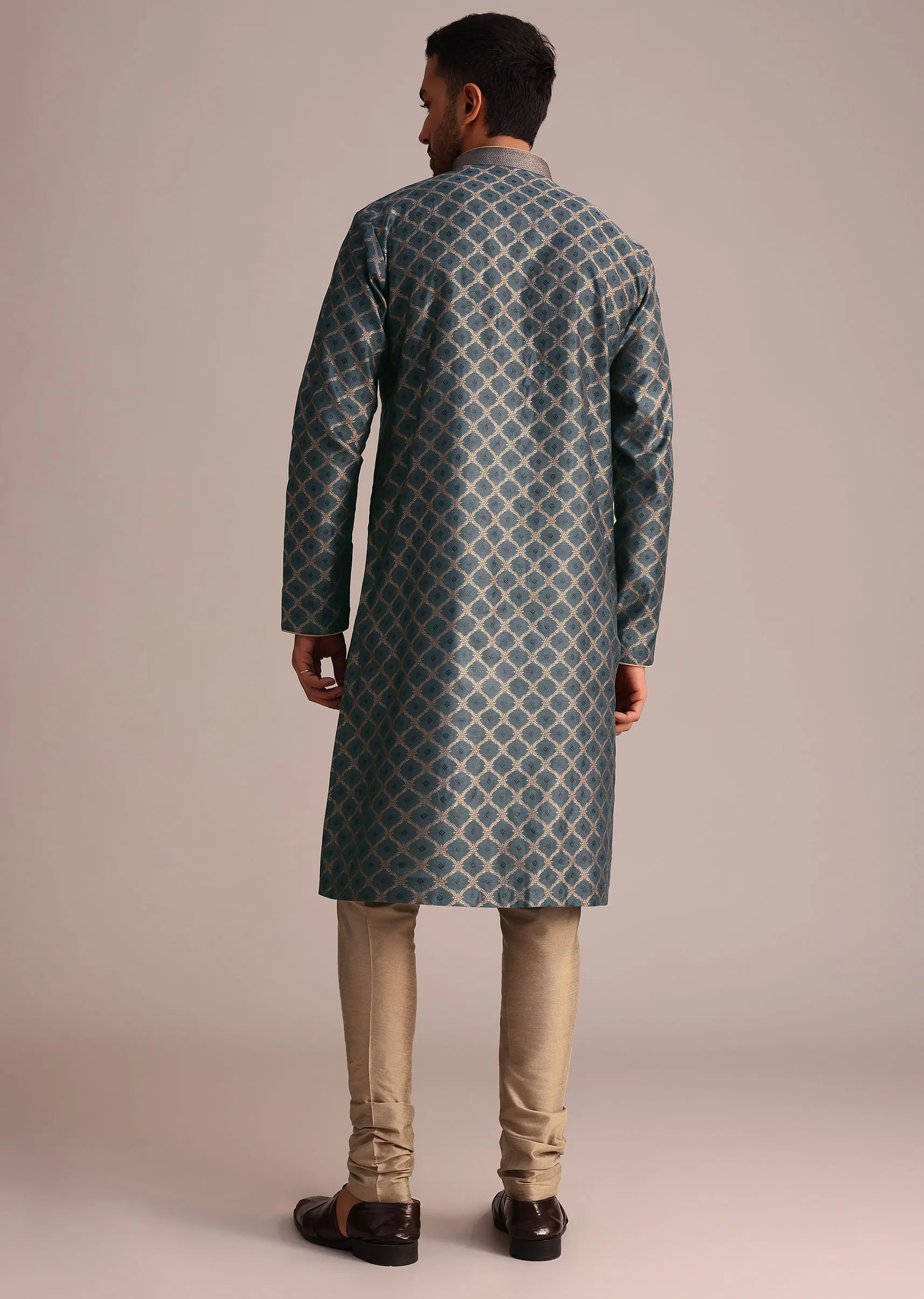 Grey Chanderi Jacquard Embroidered Kurta Set
