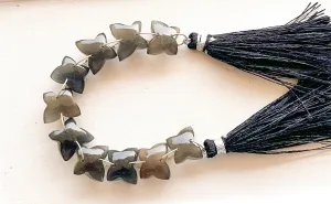 Grey Moonstone Smooth Butterfly Shape Double Drill Beads, Rare Gemstone Design for Jewelry Making, 10x12mm, 10 Pieces String