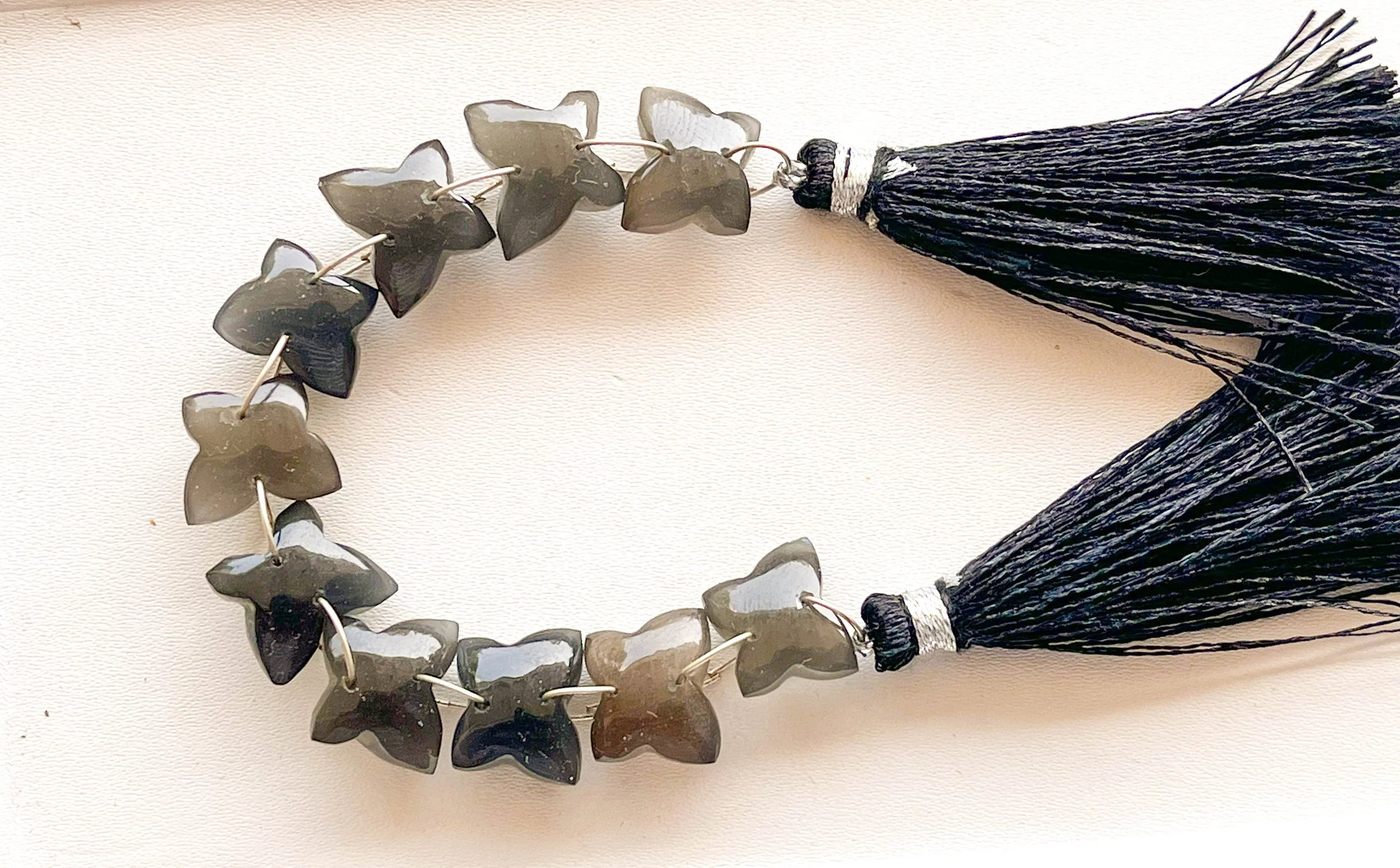 Grey Moonstone Smooth Butterfly Shape Double Drill Beads, Rare Gemstone Design for Jewelry Making, 10x12mm, 10 Pieces String