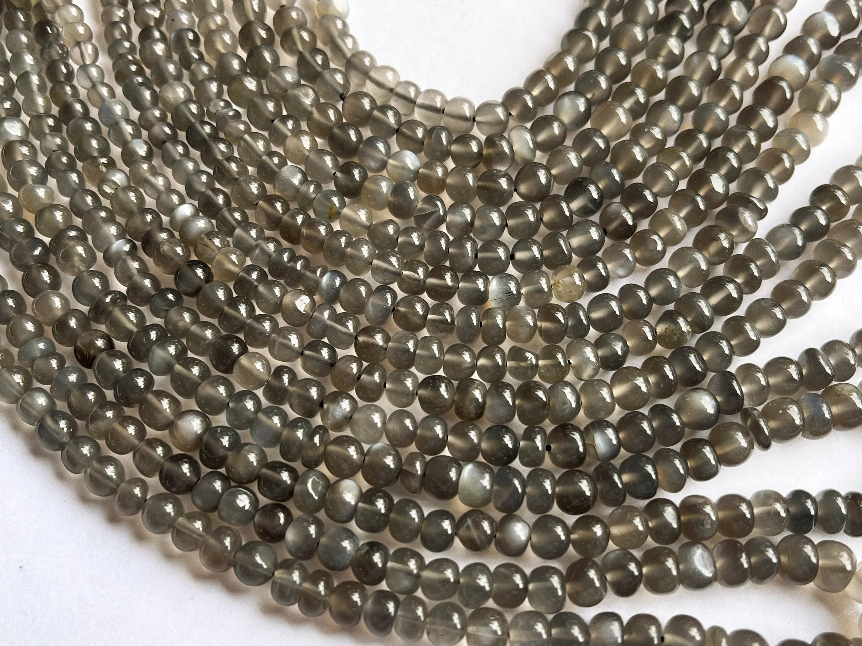 Grey Moonstone Smooth Rondelle Beads