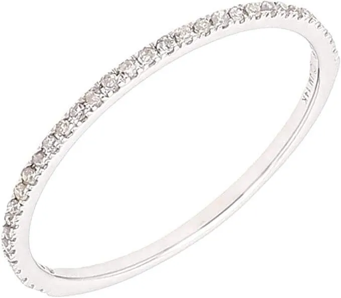 JewelMore 1/10 Carat (ctw) 10K Rose Gold Round White Diamond Ladies Dainty Anniversary Wedding Stackable Ring