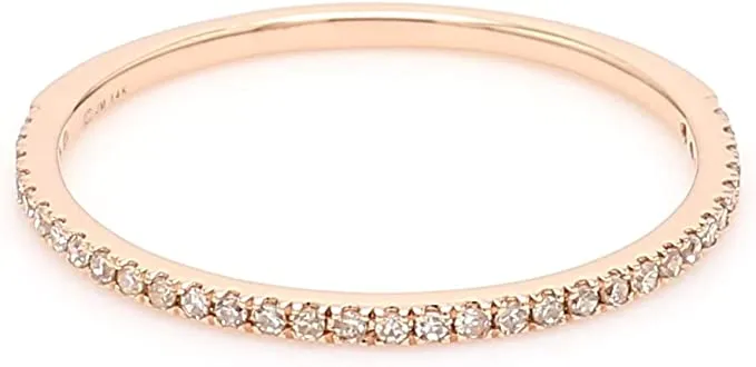 JewelMore 1/10 Carat (ctw) 10K Rose Gold Round White Diamond Ladies Dainty Anniversary Wedding Stackable Ring