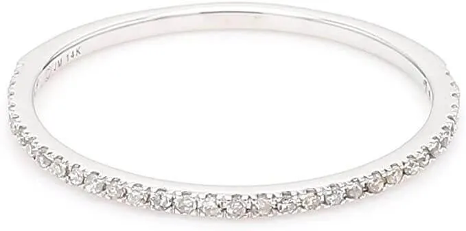 JewelMore 1/10 Carat (ctw) 10K Rose Gold Round White Diamond Ladies Dainty Anniversary Wedding Stackable Ring