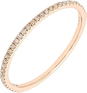 JewelMore 1/10 Carat (ctw) 10K Rose Gold Round White Diamond Ladies Dainty Anniversary Wedding Stackable Ring