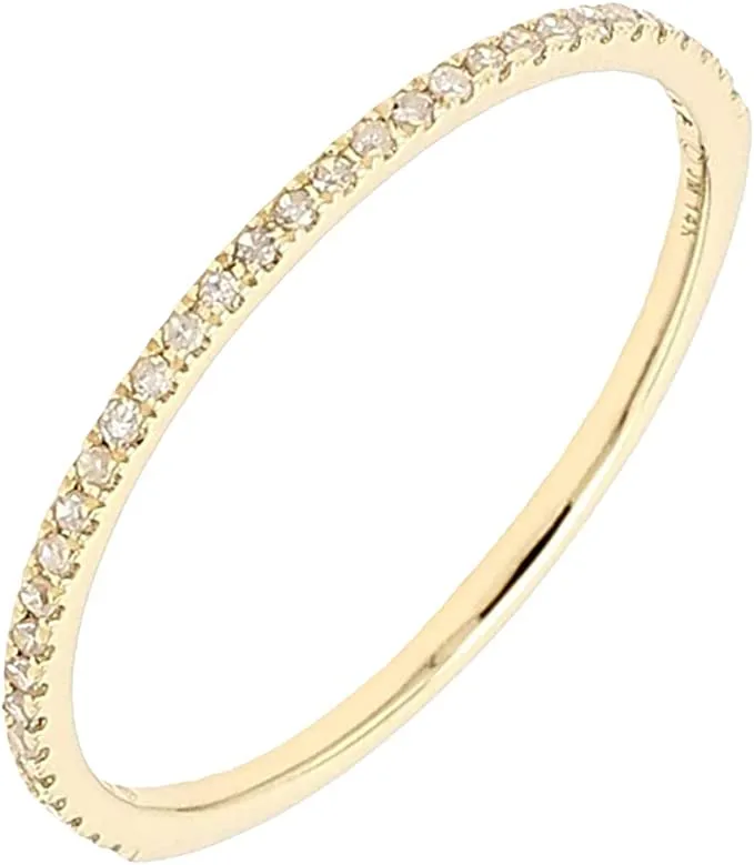JewelMore 1/10 Carat (ctw) 10K Rose Gold Round White Diamond Ladies Dainty Anniversary Wedding Stackable Ring
