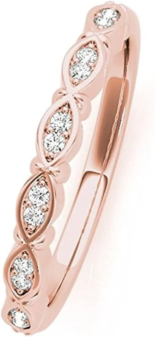 JewelMore 1/10CT Round Diamond Wedding Band 14K Solid Rose Gold, White Gold & Yellow Gold (H-I , I2-I3)