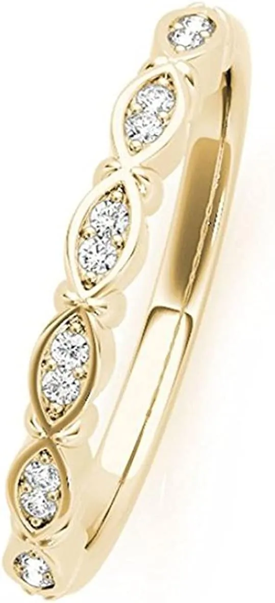 JewelMore 1/10CT Round Diamond Wedding Band 14K Solid Rose Gold, White Gold & Yellow Gold (H-I , I2-I3)