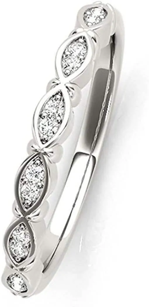 JewelMore 1/10CT Round Diamond Wedding Band 14K Solid Rose Gold, White Gold & Yellow Gold (H-I , I2-I3)