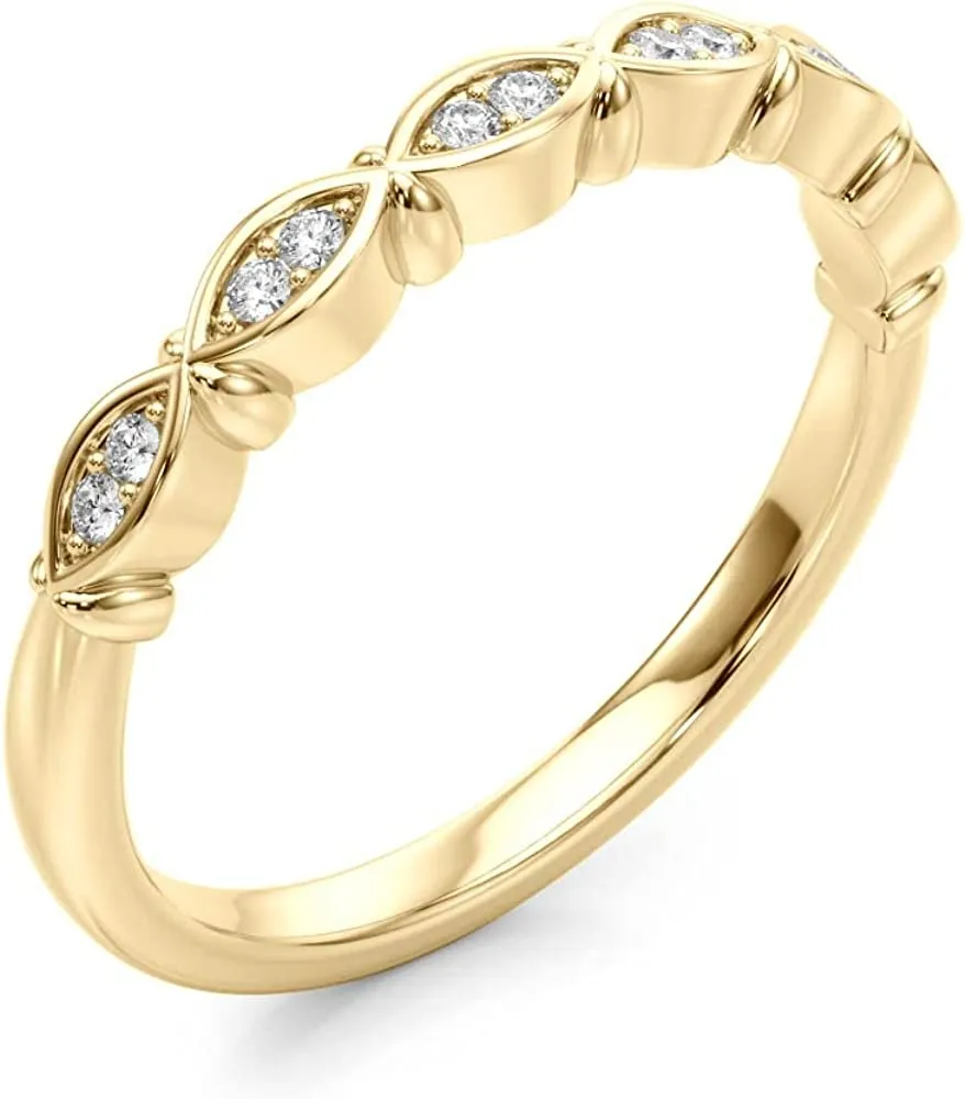 JewelMore 1/10CT Round Diamond Wedding Band 14K Solid Rose Gold, White Gold & Yellow Gold (H-I , I2-I3)
