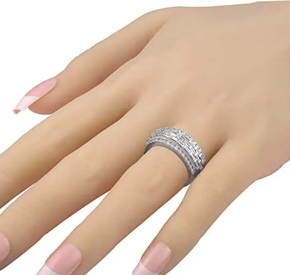JewelMore 1.50 Carat (ctw) 14K Gold Round & Baguette Cut Diamond Ladies Anniversary Wedding Band 1.50 CT