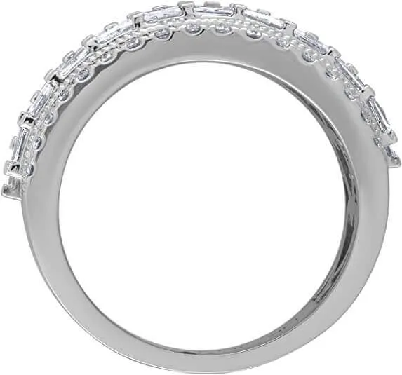 JewelMore 1.50 Carat (ctw) 14K Gold Round & Baguette Cut Diamond Ladies Anniversary Wedding Band 1.50 CT