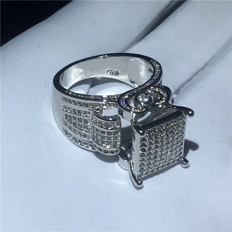 Judy High End Luxury 925 sterling Silver Pave setting AAAAA CZ Engagement Band Rings Women Wedding Jewelry Gift