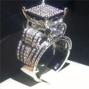 Judy High End Luxury 925 sterling Silver Pave setting AAAAA CZ Engagement Band Rings Women Wedding Jewelry Gift