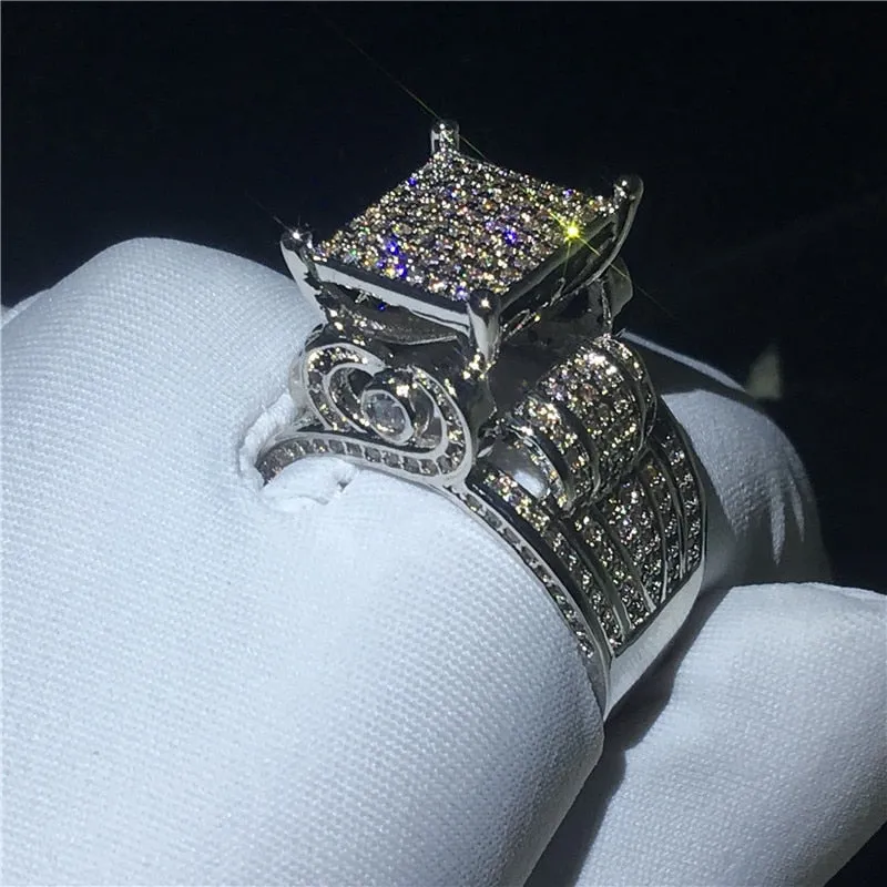 Judy High End Luxury 925 sterling Silver Pave setting AAAAA CZ Engagement Band Rings Women Wedding Jewelry Gift