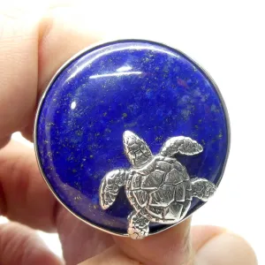 Lapis Lazuli Disc, 925 Sterlng Silver Turtle, Pendant and Earring