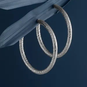 LARGE HAMMERED SILVER HOOP EARRINGS