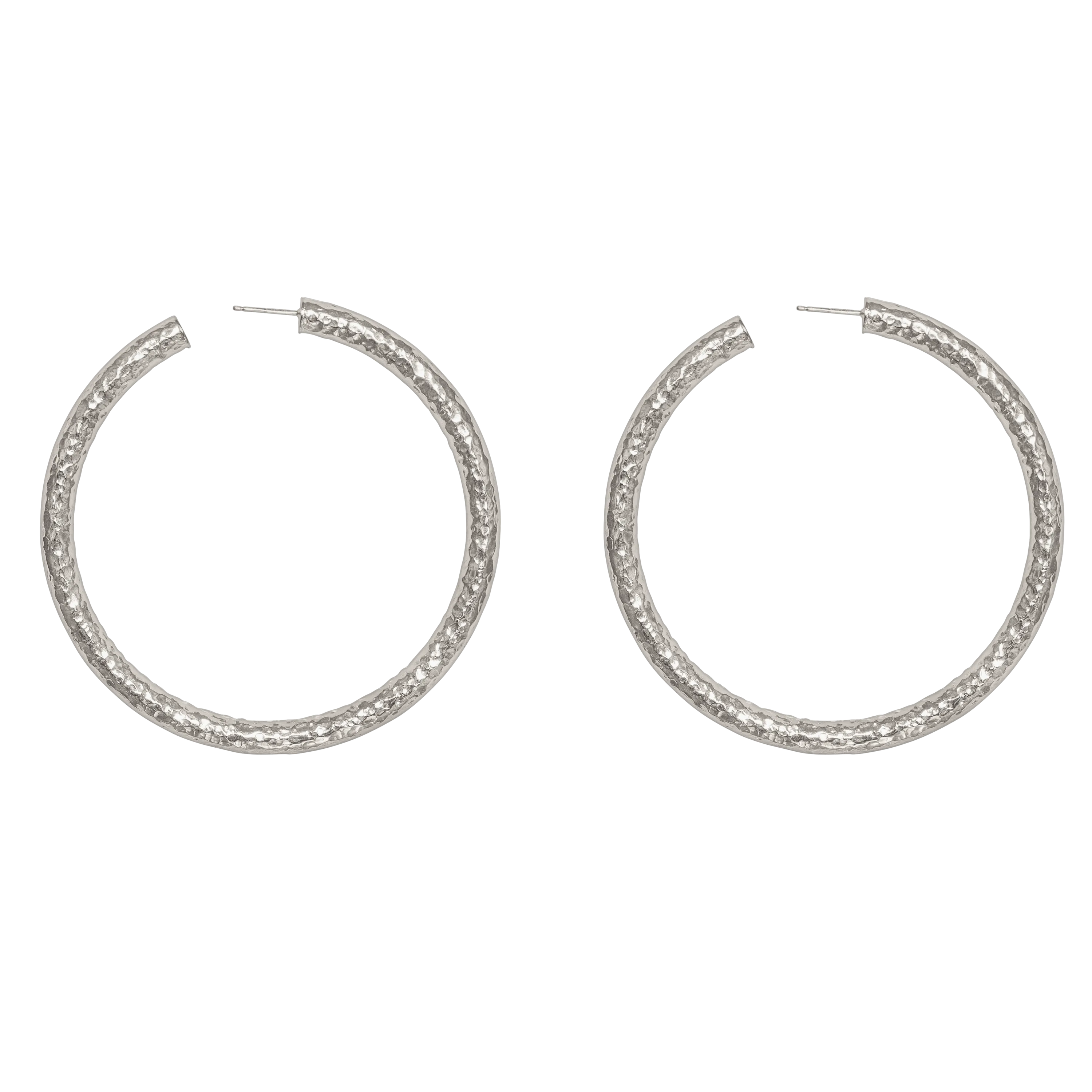 LARGE HAMMERED SILVER HOOP EARRINGS