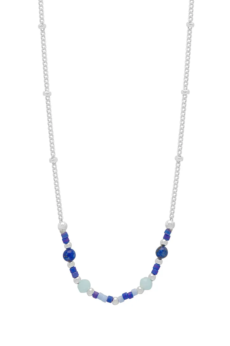 Mini Blue Beaded Chain Necklace