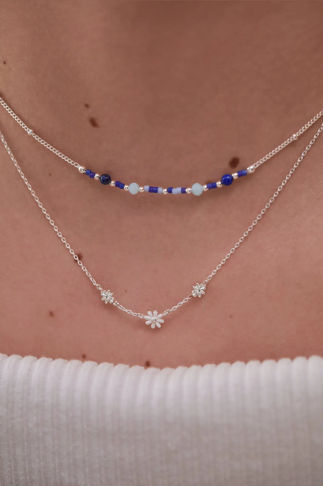 Mini Blue Beaded Chain Necklace