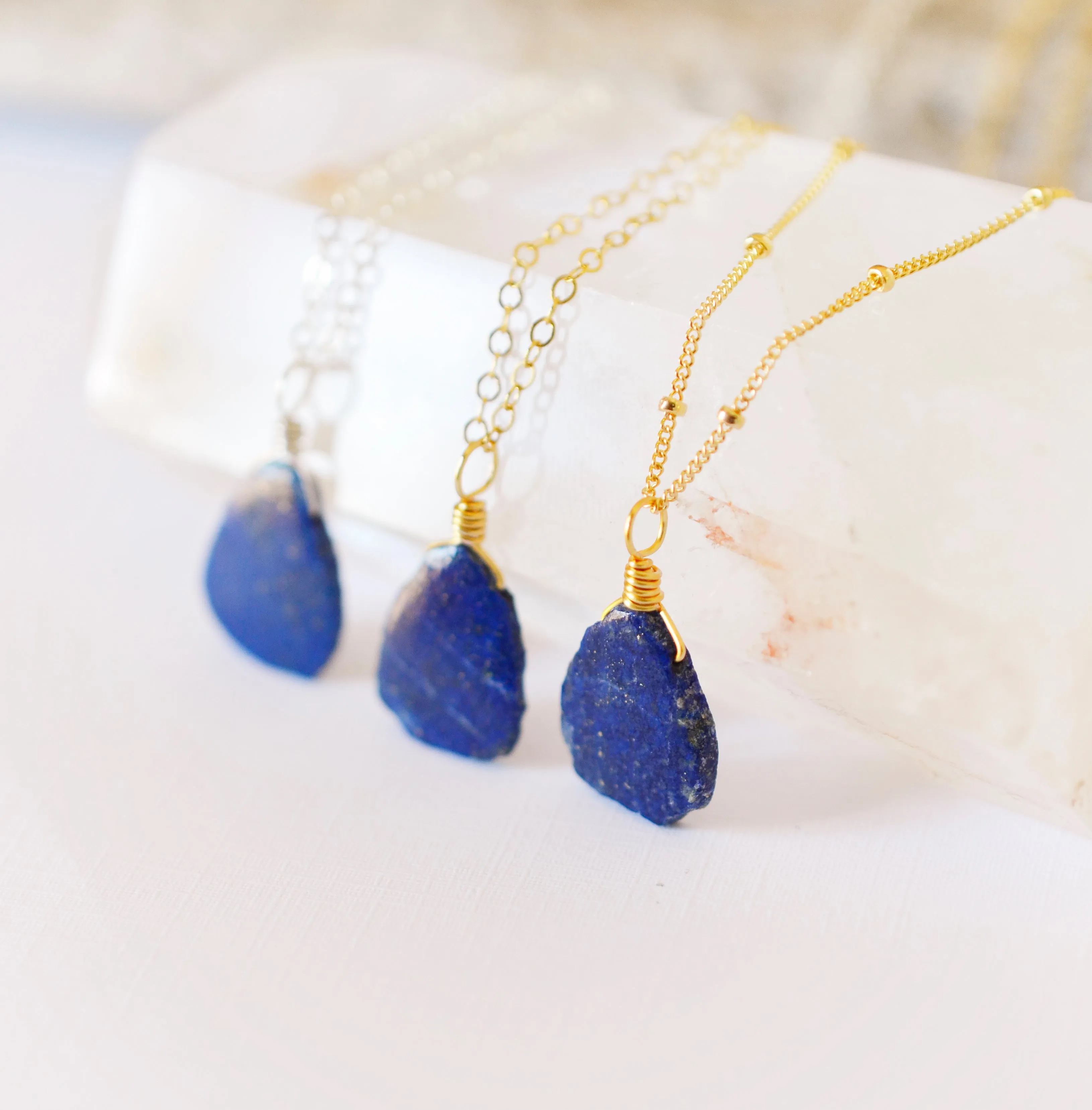 Natural Lapis Lazuli Slice Pendant Necklace