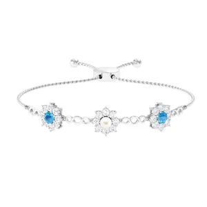 Nature Inspired Freshwater Pearl Bolo Bracelet with Blue Topaz and Diamond
