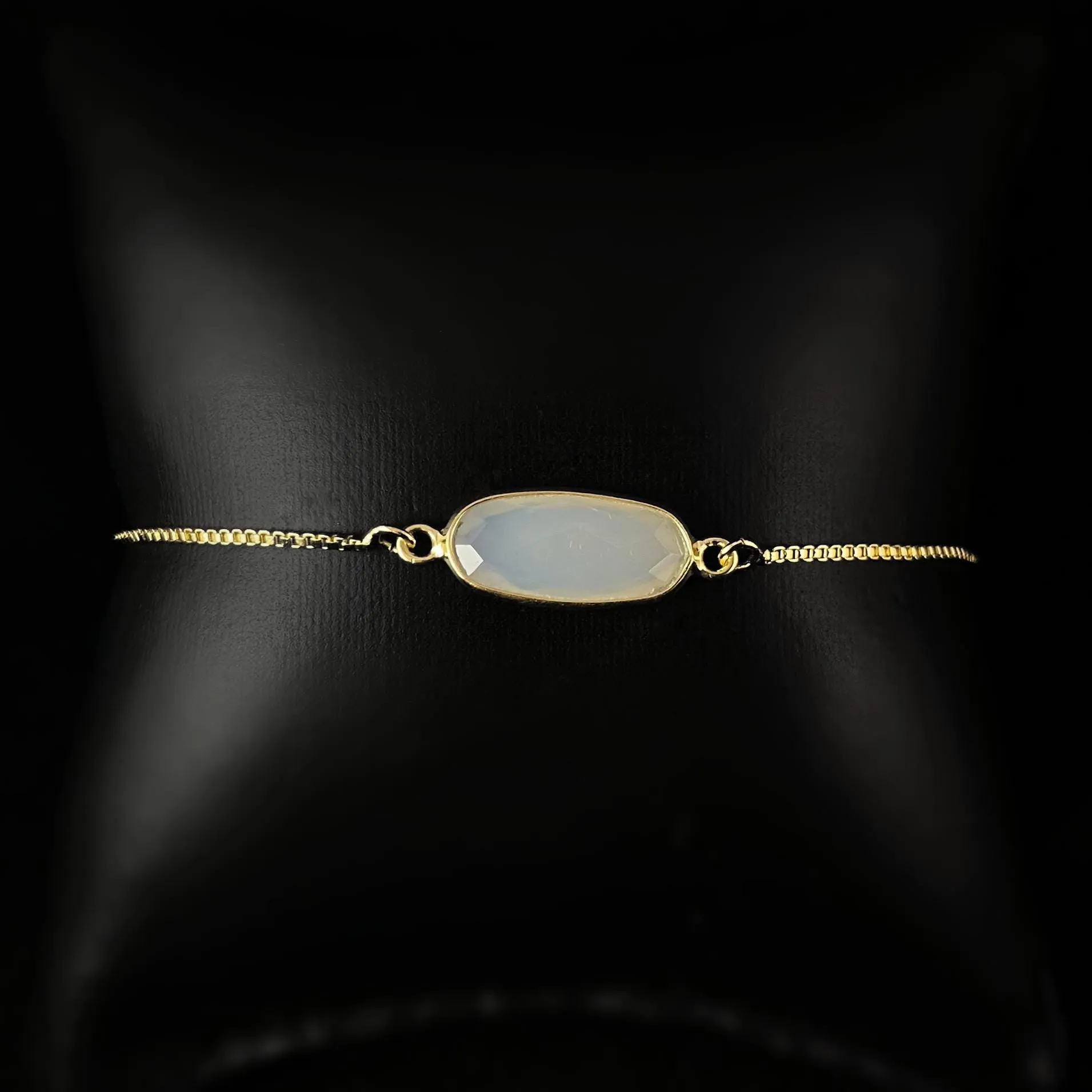Oval Moonstone Gold Slider Chain Bracelet - Athena