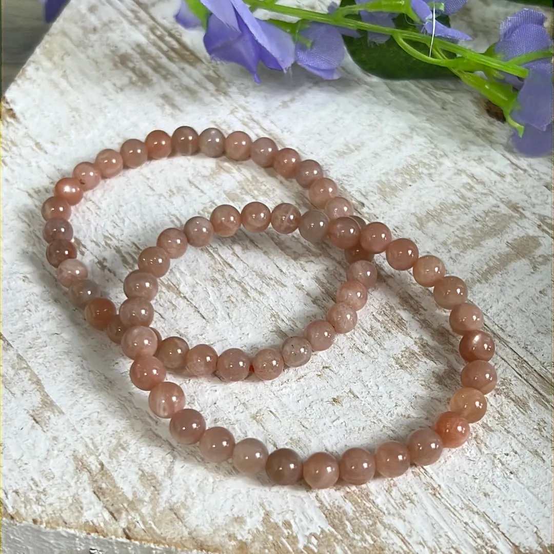 Peach Moonstone 6mm Bead Bracelet