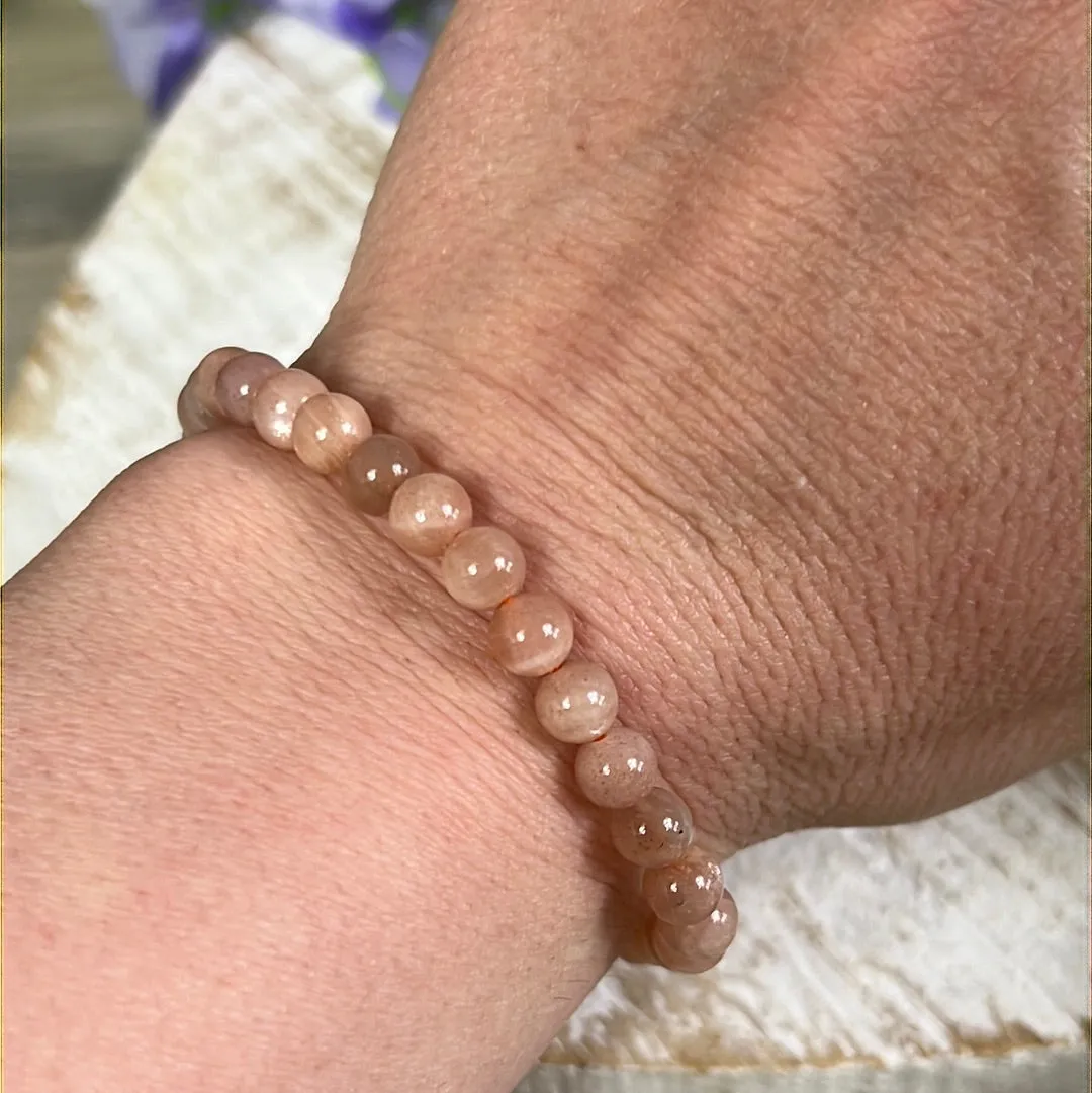 Peach Moonstone 6mm Bead Bracelet