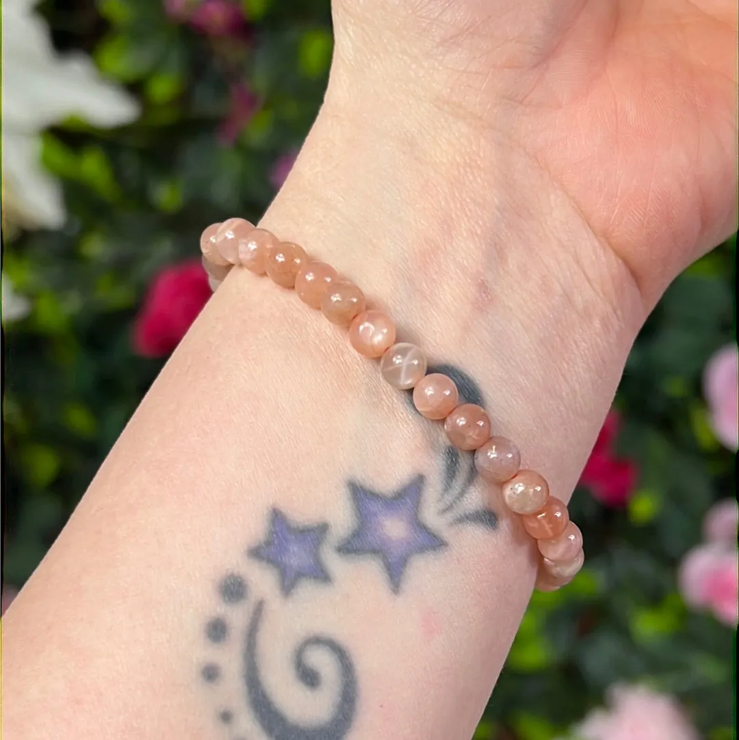 Peach Moonstone 6mm Bead Bracelet