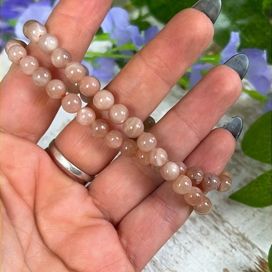 Peach Moonstone 6mm Bead Bracelet