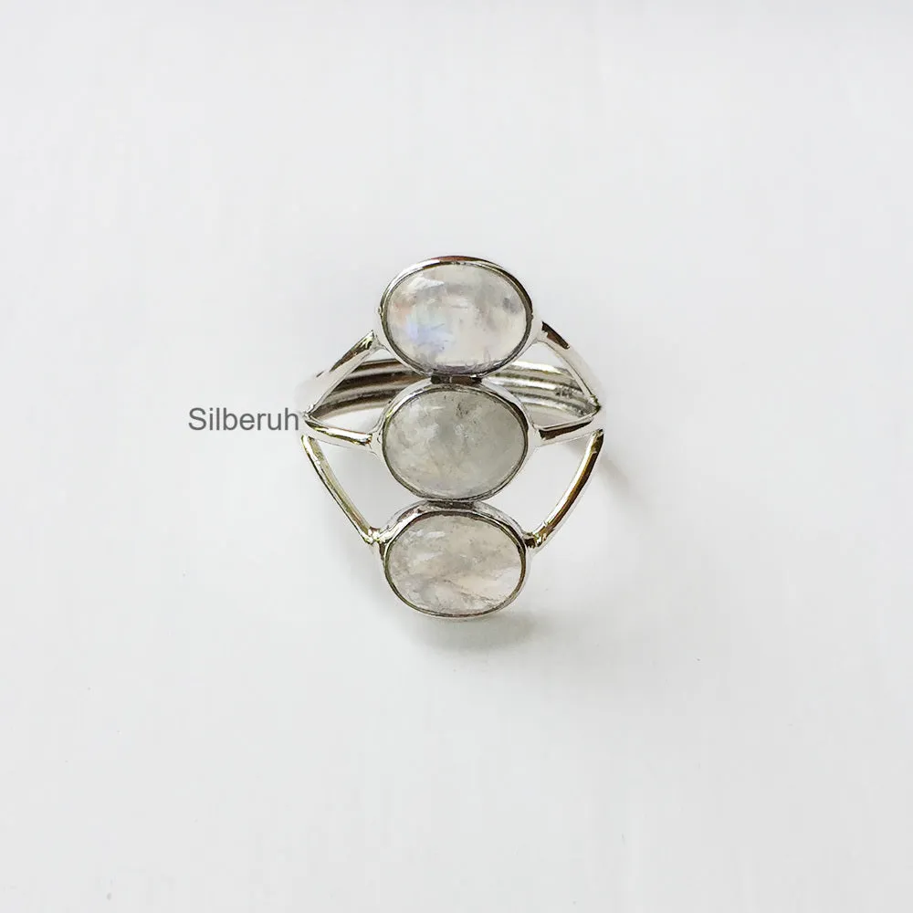Rainbow Moonstone Boho Silver Ring