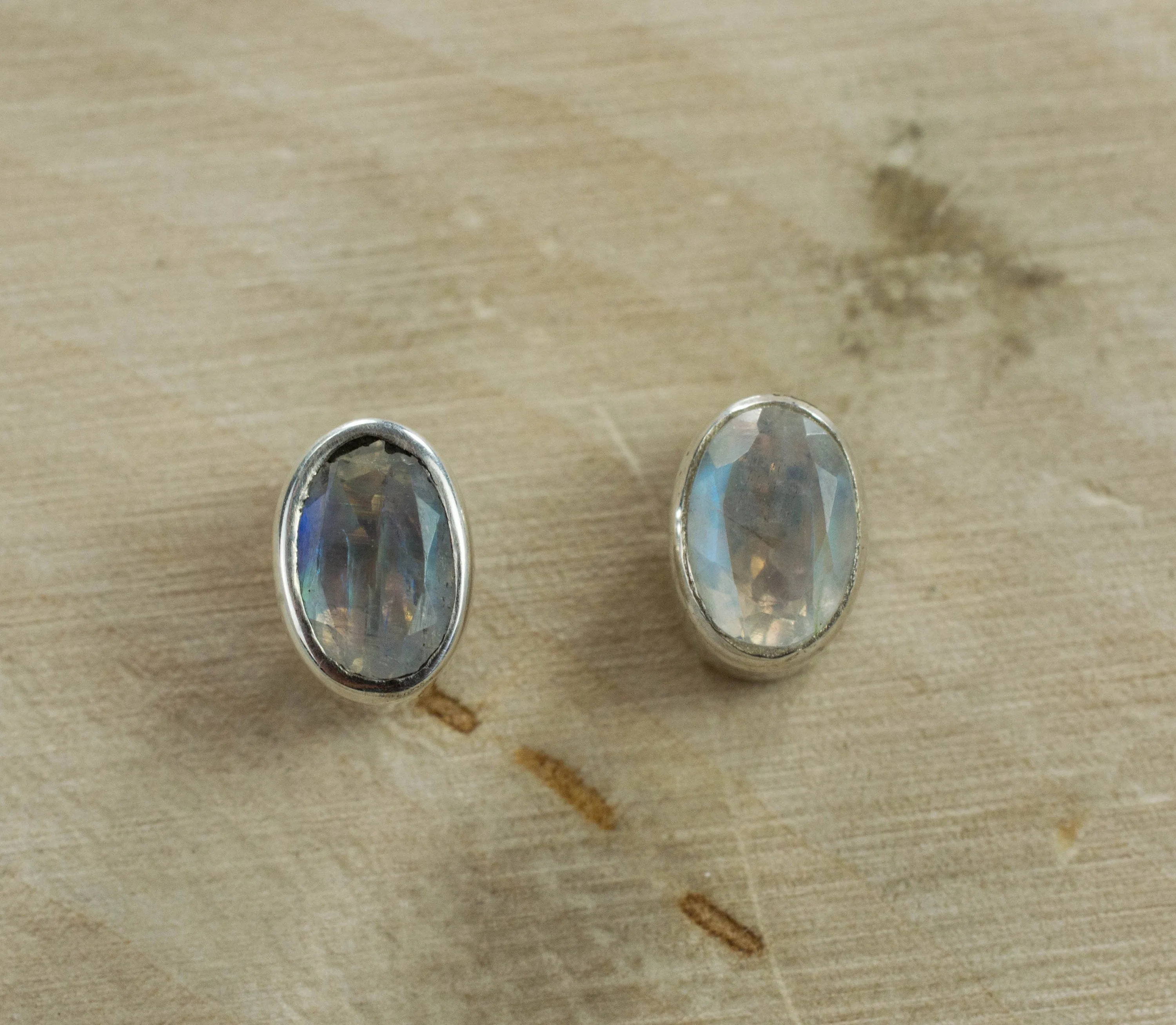 Rainbow Moonstone Earrings, Genuine Untreated India Moonstone; 0.775cts
