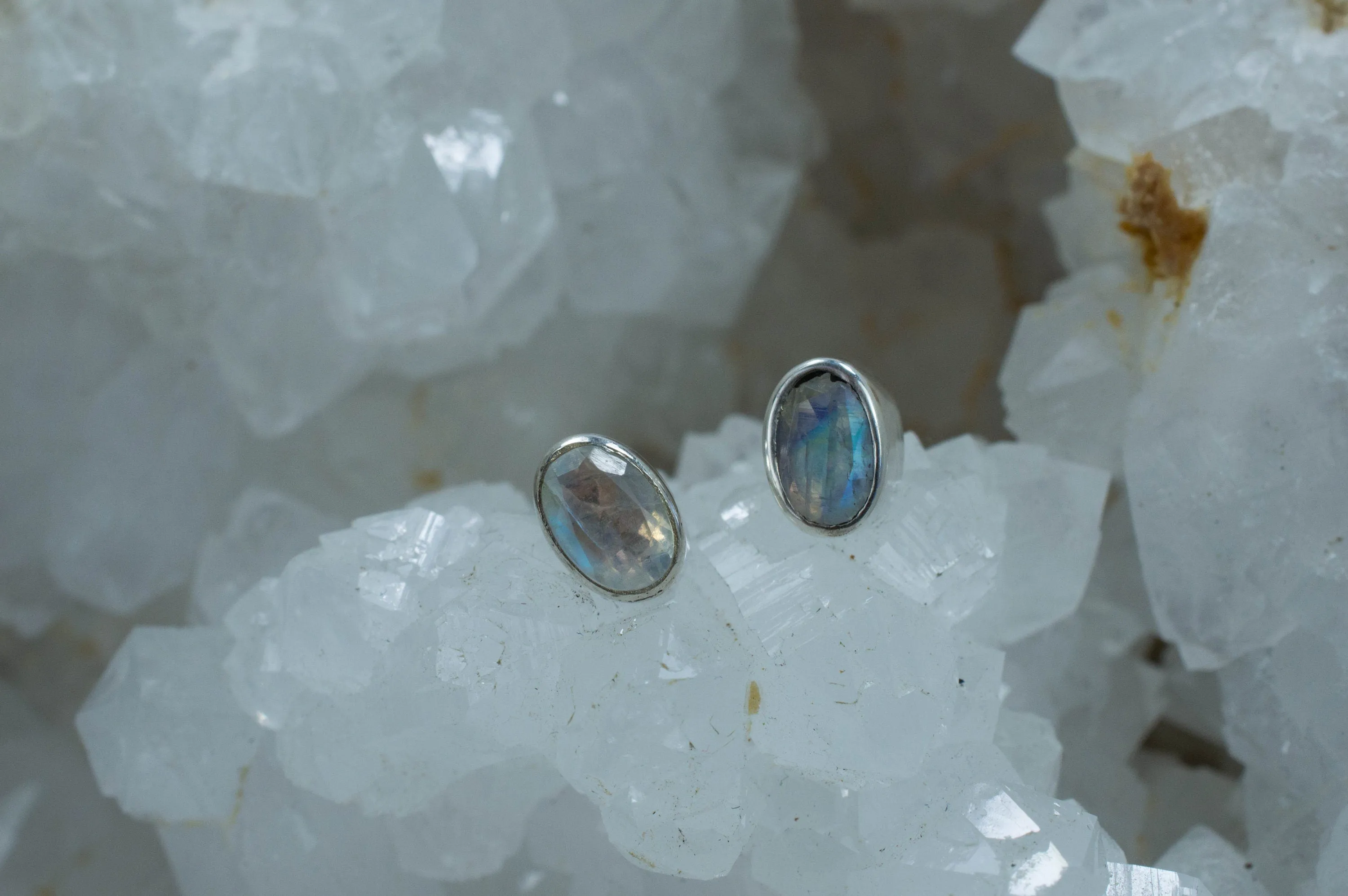 Rainbow Moonstone Earrings, Genuine Untreated India Moonstone; 0.775cts