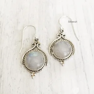 Rainbow Moonstone Silver Drop Earring