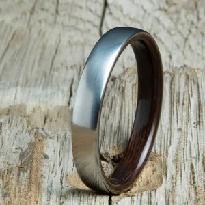 Rosewood lined womens wood ring with satin titanium