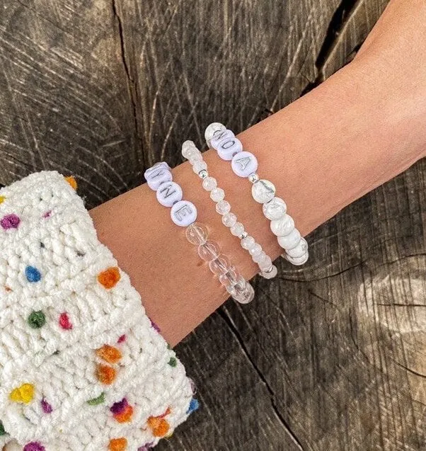 Stacking Bracelets, Beaded Bracelets, Moonstone Bracelet, Bracelet Stack, Beaded Bracelet Stack, Gifts for Her, Letter Bead Bracelet