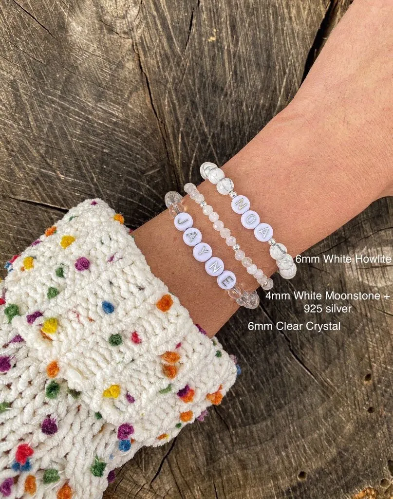 Stacking Bracelets, Beaded Bracelets, Moonstone Bracelet, Bracelet Stack, Beaded Bracelet Stack, Gifts for Her, Letter Bead Bracelet