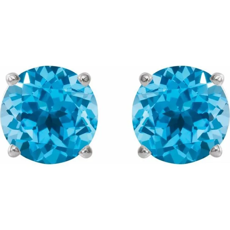 Sterling Silver 8 mm Natural Swiss Blue Topaz Stud Earrings