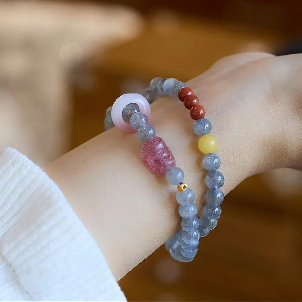 Strawberry Quartz Pixiu Moonstone Bracelet-Attract Luck
