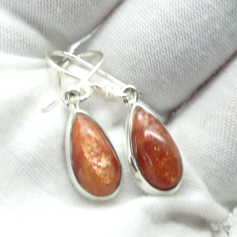 Sunstone Earrings, Teardrop Cabochon, 925 Silver, g1