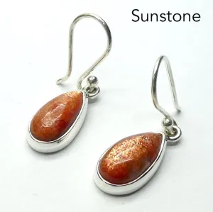 Sunstone Earrings, Teardrop Cabochon, 925 Silver, g1