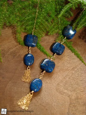The Delicate Gold, Lapis Lazuli And Tassel Chain Lariat